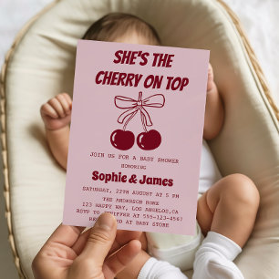 Invitation Fête de Baby Shower pour une Douce Fille Cerise su