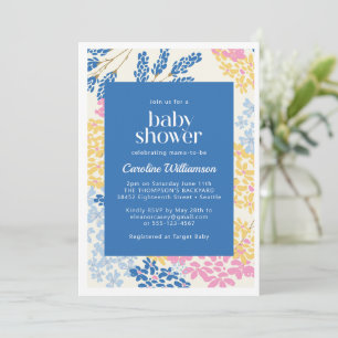 Invitation Fête de Baby Shower Printanière Florale Bleue Colo