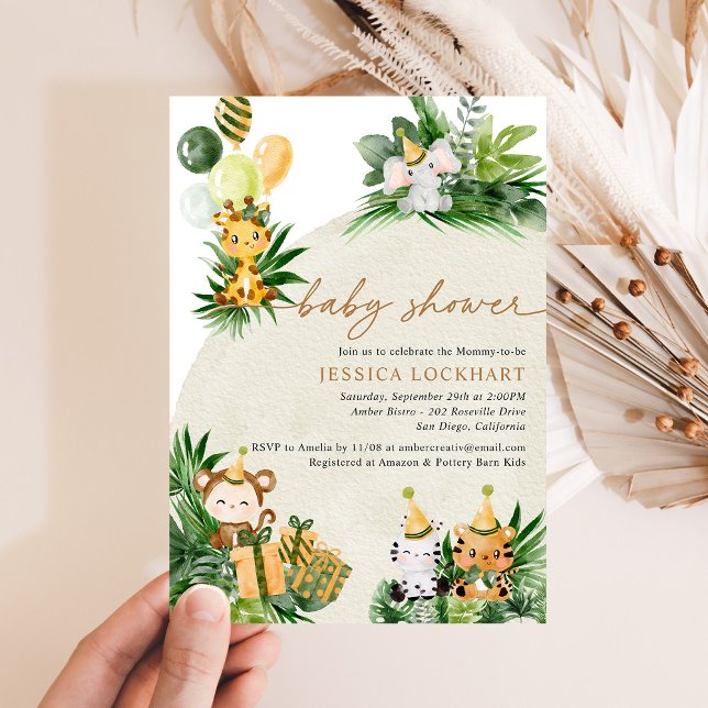 Invitation Fête de Baby Shower Safari Jungle pour Animaux Béb (Créateur téléchargé)