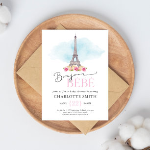 Invitation Fête de Baby Shower sur le thème de Paris Bonjour