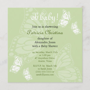 Invitation Fête de Baby shower vert à papillon simple et déli
