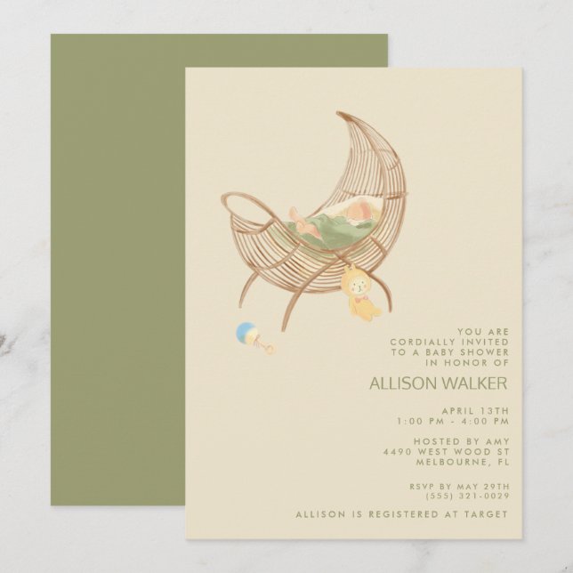 Invitation Fête de Baby Sprinkle Bohème et Mixte  (Devant / Derrière)