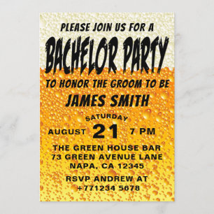 Invitation Fête de Bachelor avec Fond de Bière Moderne
