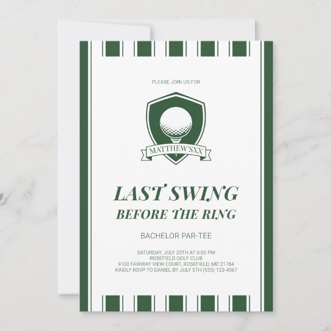 Invitation Fête de Bachelor de Golf Elegant Green Last Swing (Devant)