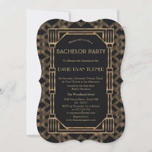 Invitation Fête de Bachelor Elegant Or Noir Gatsby les Années