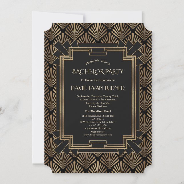Invitation Fête de Bachelor Glam Roaring 20's Gatsby (Devant)