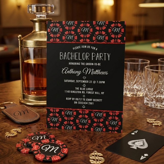 Invitation Fête de Bachelor Las Vegas Jetons de Poker Paillet (Créateur téléchargé)