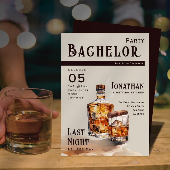 Invitation Fête de Bachelor Magazine de Whisky et Cigare (Whiskey Cigar Magazine Cover Bachelor Party Invitation)