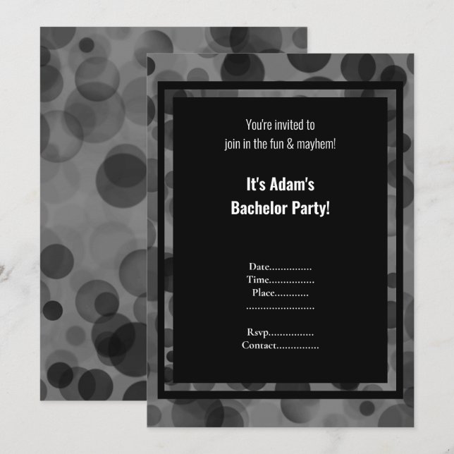 Invitation Fête de Bachelor Masculin Bokeh Gris Argenté (Devant / Derrière)