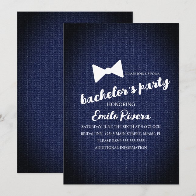 Invitation Fête de Bachelor Moderne Texte Bow (Devant / Derrière)
