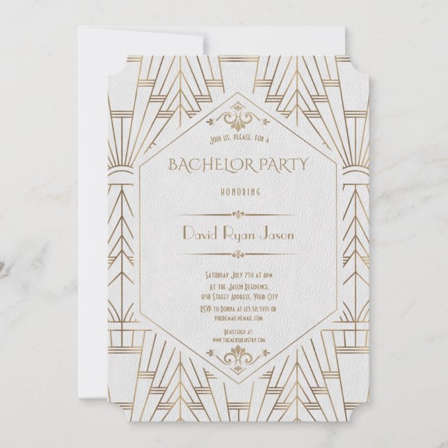 Invitation Fête de Bachelor The Great Gatsby Or Blanc Royal (Devant)