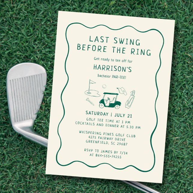 Invitation Fête de Bachelorat de Golf Dessinée à la Main Dern (Créateur téléchargé)