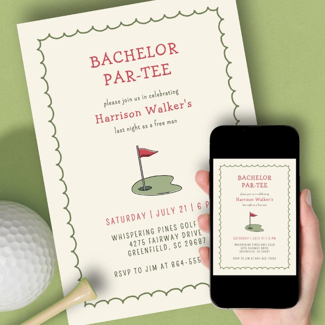 Invitation Fête de Bachelorat de Golf Dessinée à la Main Mode (Créateur téléchargé)