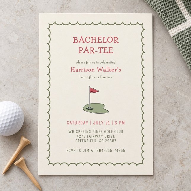 Invitation Fête de Bachelorat de Golf Dessinée à la Main Mode (Créateur téléchargé)