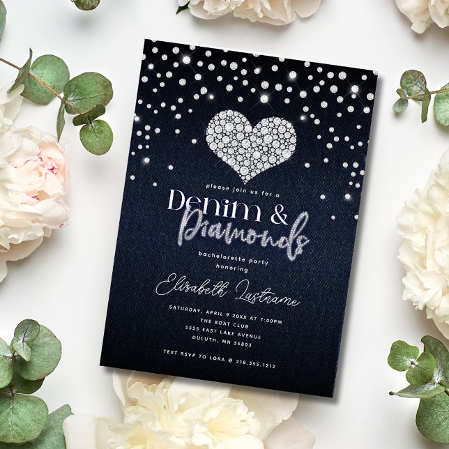 Invitation Fête de Bachelorat Mode Cœur de Denim et Diamants (Créateur téléchargé)