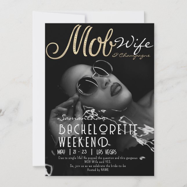 Invitation Fête de bachelorèse de Mob Wife & Champagne Black  (Devant)