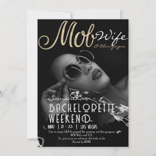 Invitation Fête de bachelorèse de Mob Wife & Champagne Black