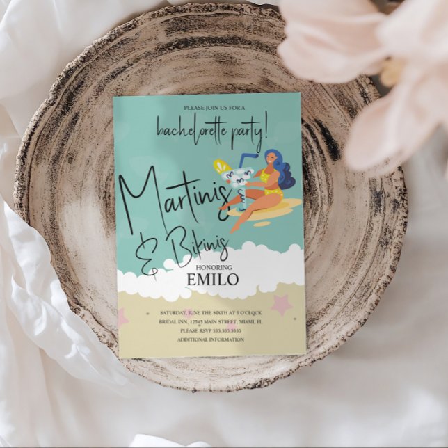 Invitation Fête de Bachelorette à la plage avec Martini Bikin (Créateur téléchargé)