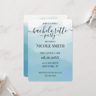 Invitation Fête de Bachelorette à l'aquarelle Ombré Bleu Pers