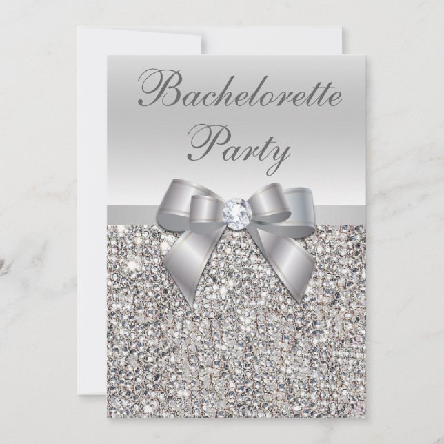 Invitation Fête de Bachelorette à paillettes argentées glamou (Devant)