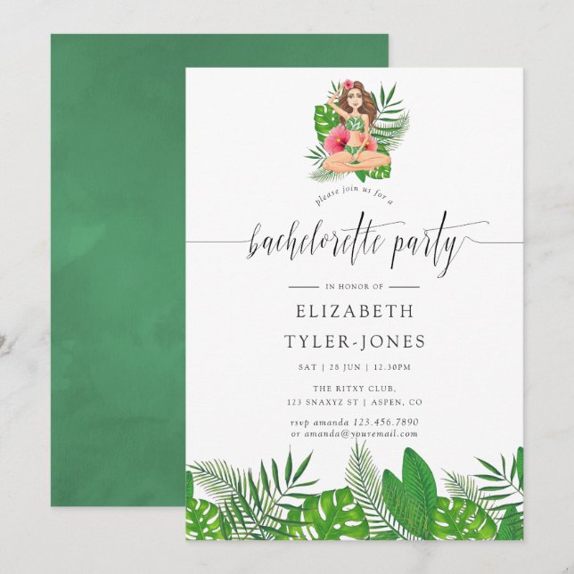 Invitation Fête de Bachelorette Aloha Exotique Aquarelle Luau (Devant / Derrière)