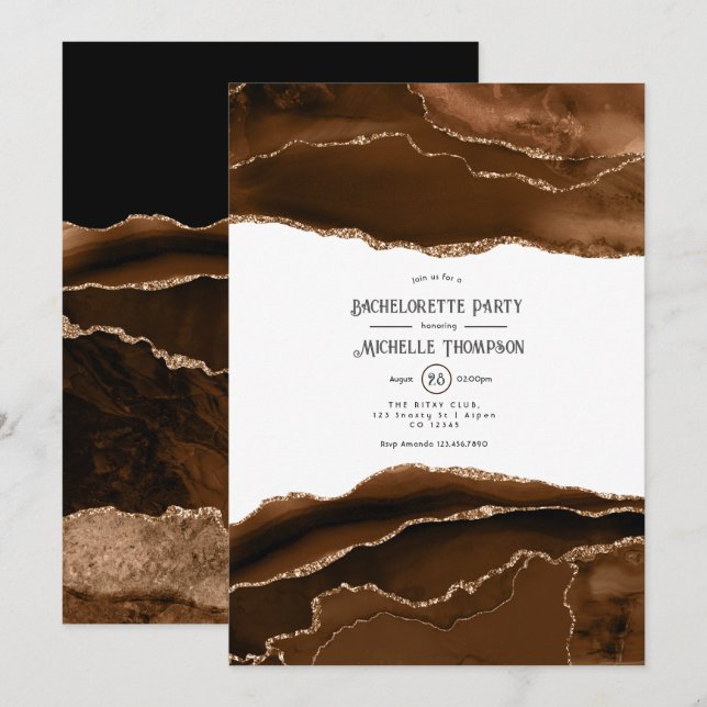 Invitation Fête de Bachelorette Aquarelle Agate Or du Désert (Devant / Derrière)