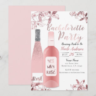 Invitation Fête de Bachelorette au vin rosé et fleurs d'orchi