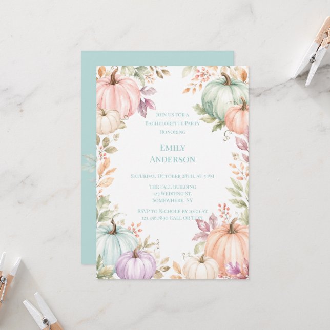 Invitation Fête de Bachelorette aux Citrouilles Aquarelle Pas (Devant/Arrière en situation)