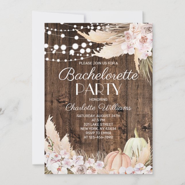 Invitation Fête de Bachelorette Bohème Rustique avec Herbe de (Devant)