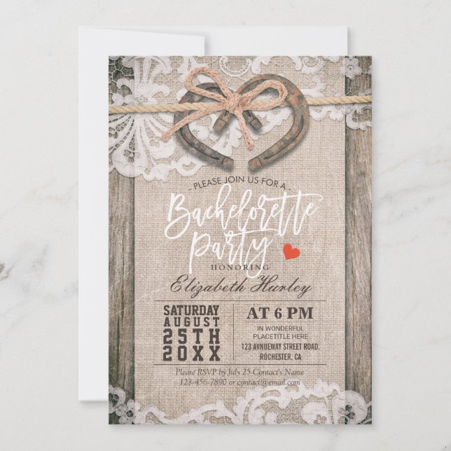 Invitation Fête de Bachelorette Burlap Lace (Devant)