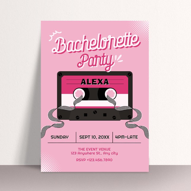Invitation Fête de bachelorette cassette musicale rose (Créateur téléchargé)