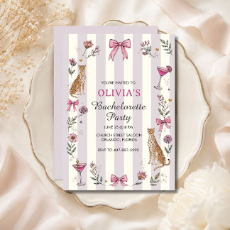 Invitation Fête de Bachelorette de Cheetah Coquette Lavande