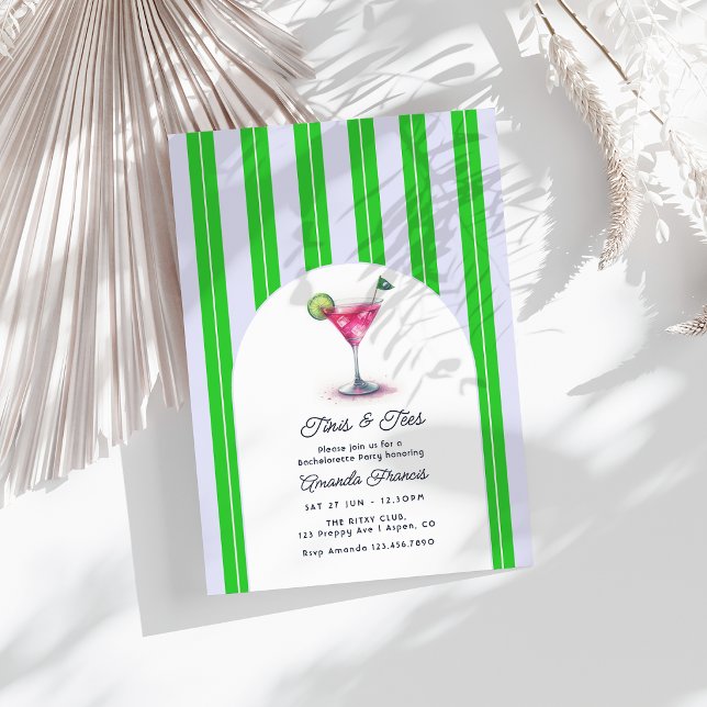 Invitation Fête de Bachelorette de Golf Chic Martini pour la  (Preppy Chic Martini Gen Z Golf Bachelorette Party Invitation)