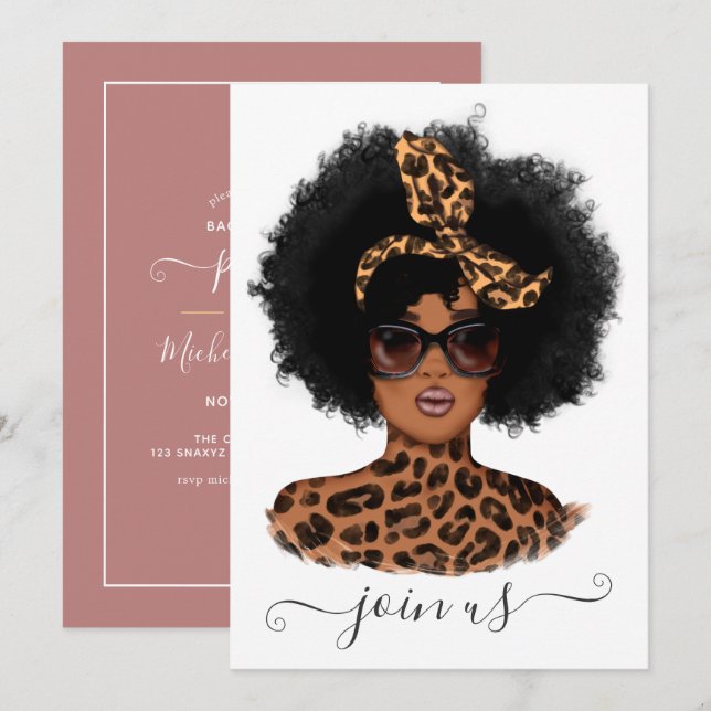 Invitation Fête de Bachelorette de la fille léopard afro-amér (Devant / Derrière)