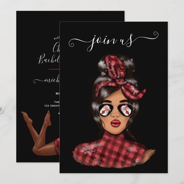 Invitation Fête de Bachelorette de Noël Afro-Américaine (Devant / Derrière)