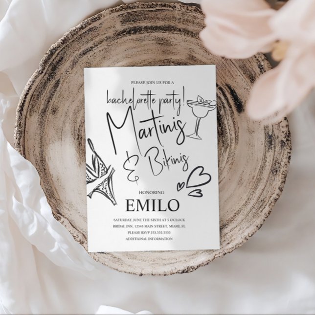 Invitation Fête de Bachelorette de plage avec dessins Martini (Créateur téléchargé)