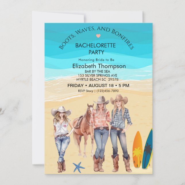 Invitation Fête de bachelorette de plage des Cowgirls côtière (Devant)