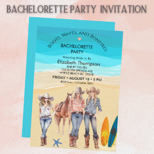 Invitation Fête de bachelorette de plage des Cowgirls côtière