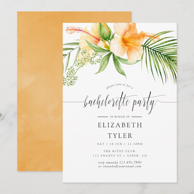 Invitation Fête de Bachelorette de plage florale tropicale ex (Devant / Derrière)