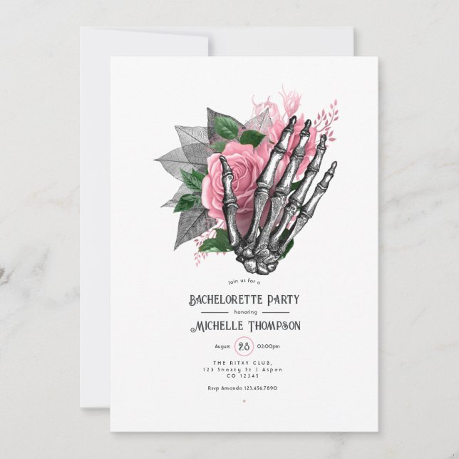 Invitation Fête de Bachelorette de squelette gothique à fleur (Devant)