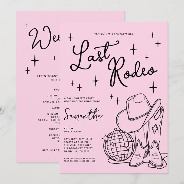 Invitation Fête de Bachelorette Dernière Ranch Discothèque Ro (Devant / Derrière)