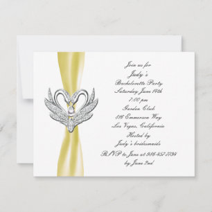 Invitation Fête de Bachelorette des Cygnes Argent Ruban Jaune