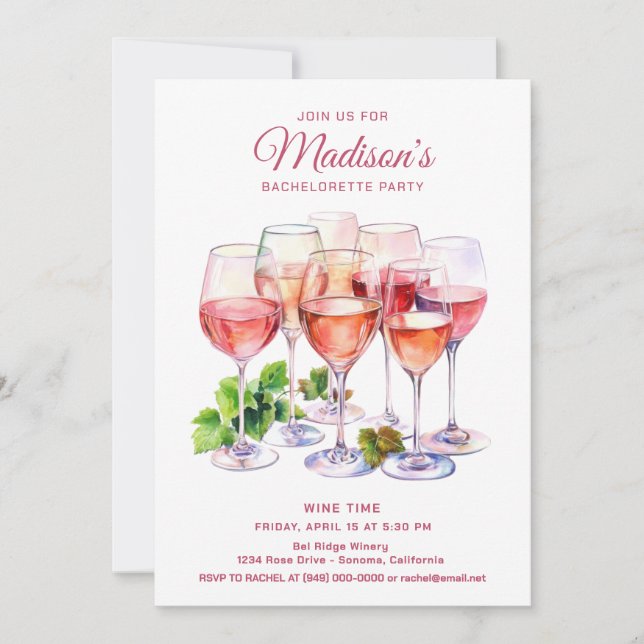 Invitation Fête de Bachelorette Élégante Verre à Vin  (Devant)