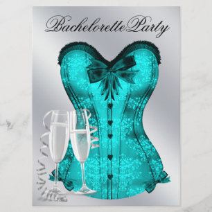Invitation Fête de Bachelorette en corset bleu sarcelle et ch