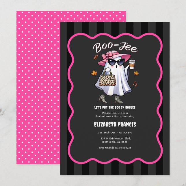 Invitation Fête de Bachelorette Fantôme Boo-Jee Halloween (Devant / Derrière)