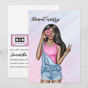 Invitation Fête de Bachelorette Fille de Donut Rose et Bleu R