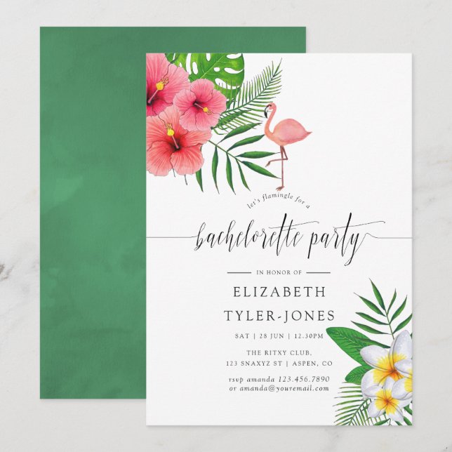 Invitation Fête de Bachelorette Flamant Rose Aquarelle Aloha  (Devant / Derrière)
