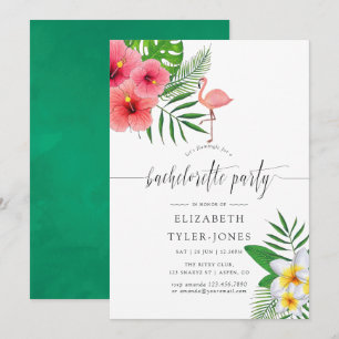 Invitation Fête de Bachelorette Flamant Rose Aquarelle Aloha