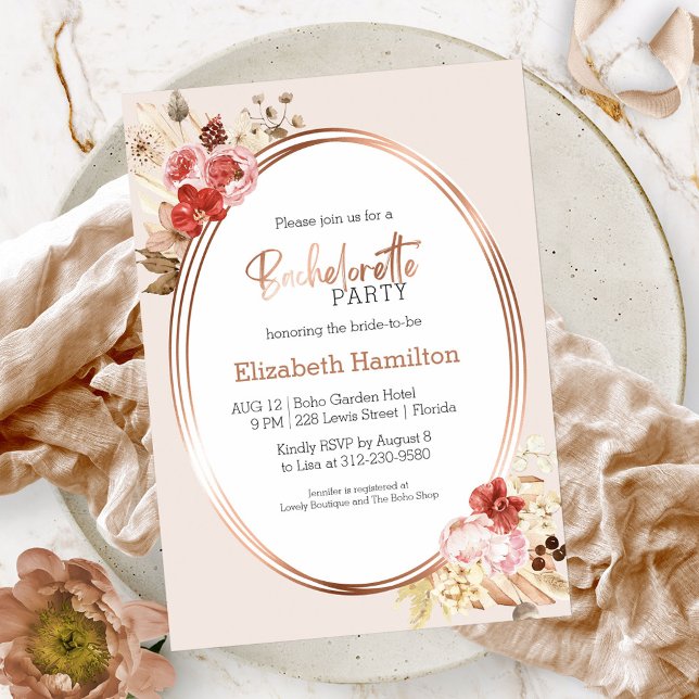 Invitation Fête de Bachelorette Fleur de Rose Aquarelle (Créateur téléchargé)