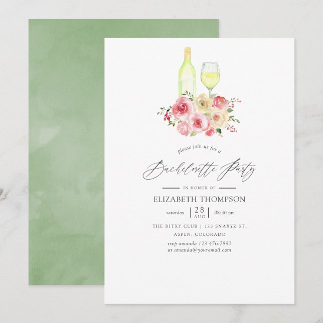 Invitation Fête de Bachelorette Fleurs Jaune et Rose Pâle (Devant / Derrière)